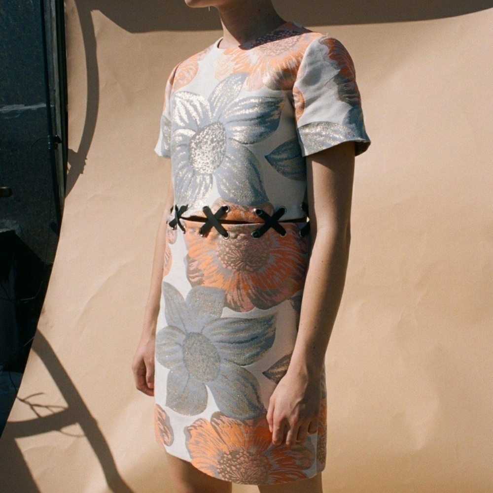 KAELEN Metallic floral sunflower detachable tee dress sz M